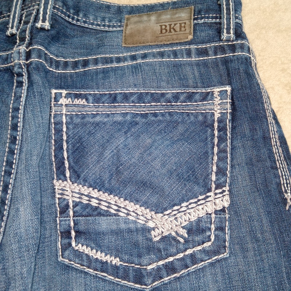 BKE Jake Straight Denim Jeans Men's 34LX33 Blue Distressed - Picture 15 of 15
